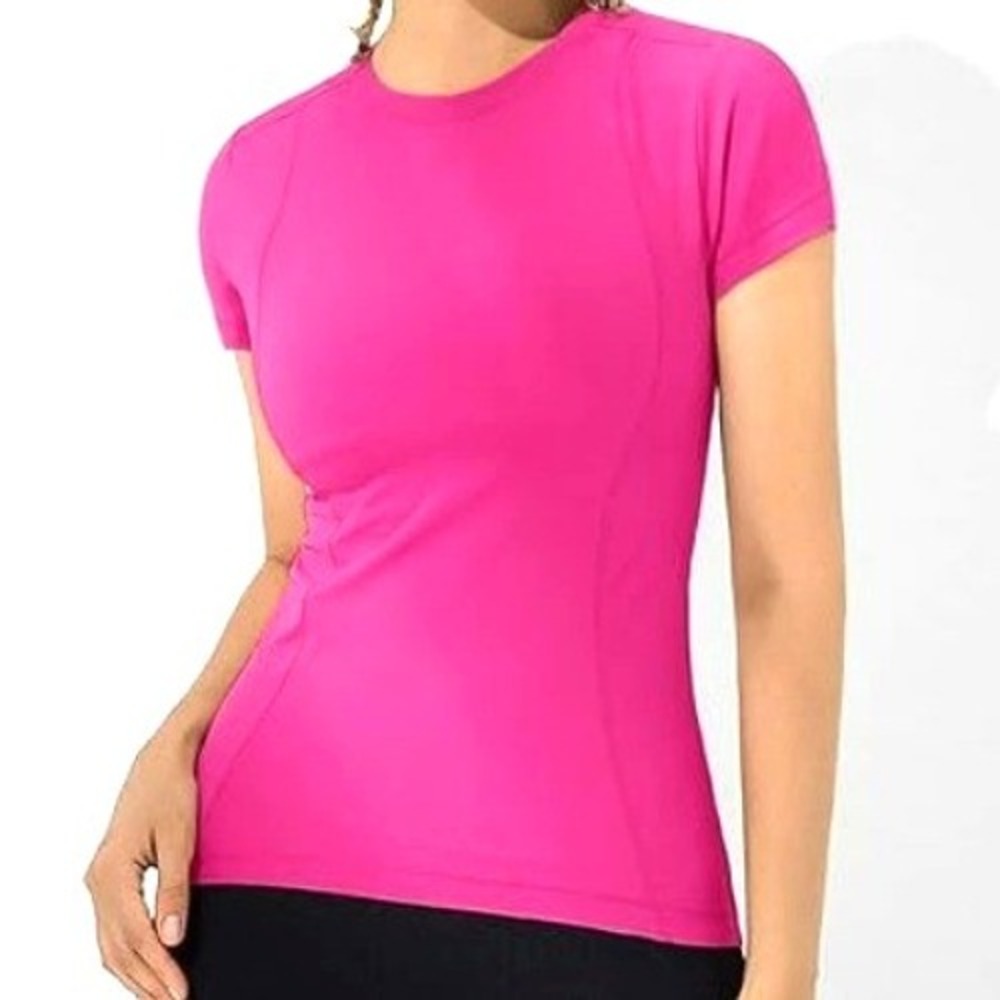 LOOVOO Women's Large Pink‎ Compression Tee Dry Fit Yoga Workout Shirt Top Gym